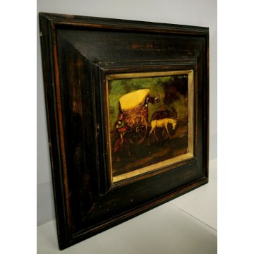 ANTICO DIPINTO OLIO TAVOLA Walter Krebs CARROZZA DONNA BIMBO TESCHIO SVIZZERA 