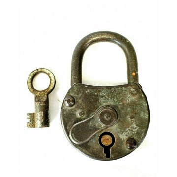 ANTICO LUCCHETTO  A RUOTA ferro FUNZIONANTE CATENACCIO PADLOCK IRON KEY '900