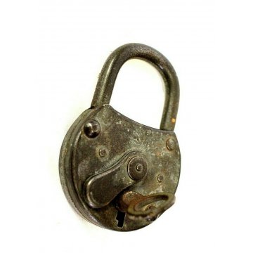 ANTICO LUCCHETTO  A RUOTA ferro FUNZIONANTE CATENACCIO PADLOCK IRON KEY '900