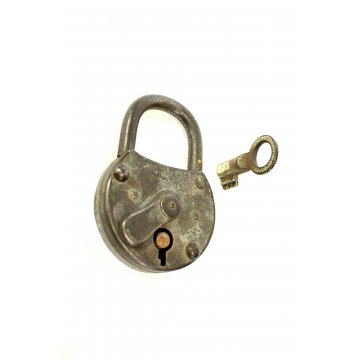 ANTICO LUCCHETTO  A RUOTA ferro FUNZIONANTE CATENACCIO PADLOCK IRON KEY '900