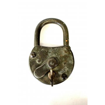 ANTICO LUCCHETTO  A RUOTA ferro FUNZIONANTE CATENACCIO PADLOCK IRON KEY '900