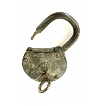 ANTICO LUCCHETTO  A RUOTA ferro FUNZIONANTE CATENACCIO PADLOCK IRON KEY '900