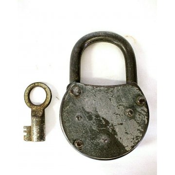 ANTICO LUCCHETTO  A RUOTA ferro FUNZIONANTE CATENACCIO PADLOCK IRON KEY '900