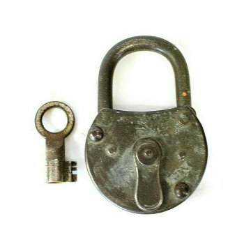 ANTICO LUCCHETTO  A RUOTA ferro FUNZIONANTE CATENACCIO PADLOCK IRON KEY '900