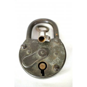 ANTICO LUCCHETTO  A RUOTA ferro FUNZIONANTE CATENACCIO PADLOCK IRON KEY '900