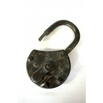 ANTICO LUCCHETTO  A RUOTA ferro FUNZIONANTE CATENACCIO PADLOCK IRON KEY '900