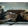 ANTICO DIPINTO OLIO TAVOLA Giulio Vanzaghi SERA INVERNALE PAESAGGIO NOVARA 1961