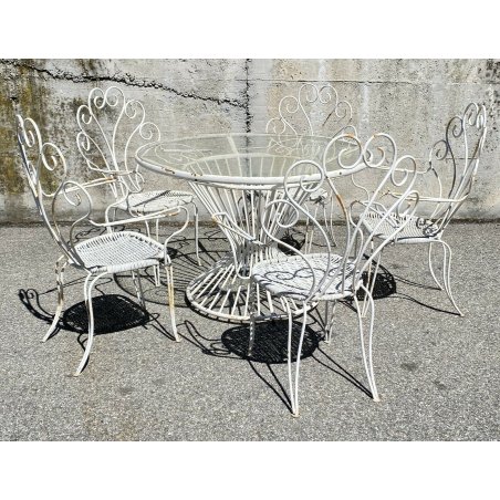 SET SALOTTO DA ESTERNO GIARDINO FERRO TAVOLO SEDIE DESIGN ANNI 40 VINTAGE FIORE