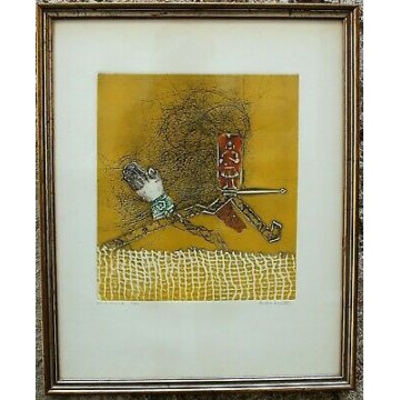 QUADRO ASTRATTO Karl Kasten "Glad Hand" STAMPA COLLAGRAPH 2/30 CALIFORNIA 1969