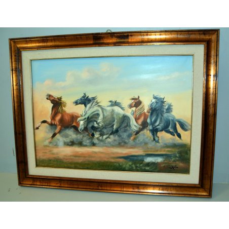 QUADRO OLIO TELA Luciano Lutring VEDUTA PAESAGGIO CAVALLO FURIA SELVAGGIA ARONA