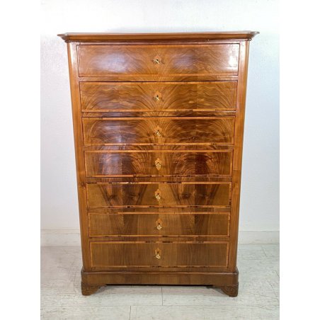 ANTICO SETTIMANALE CAPPUCCINO CARLO X LEGNO NOCE 7 CASSETTI 1800 MOBILE EPOCA 