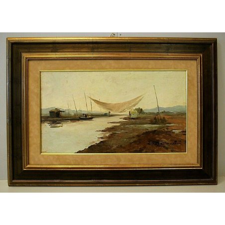 QUADRO OLIO TAVOLA F. Rontini XVII PAESAGGIO MACCHIAIOLO TOSCANA MAREMMA LIVORNO