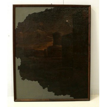 ANTICO STRAPPO AFFERSCO VEDUTA PAESAGGIO CON ARCHITETTURE MURA MEDIEVALI 