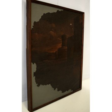 ANTICO STRAPPO AFFERSCO VEDUTA PAESAGGIO CON ARCHITETTURE MURA MEDIEVALI 