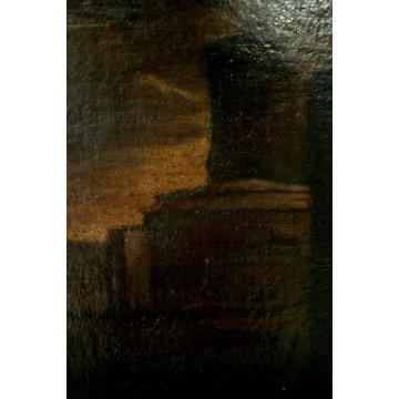 ANTICO STRAPPO AFFERSCO VEDUTA PAESAGGIO CON ARCHITETTURE MURA MEDIEVALI 