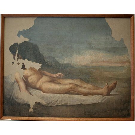 ANTICO GRANDE STRAPPO AFFERSCO NUDO DISTESO MASCHILE PAESAGGIO SCOGLIERA '800 