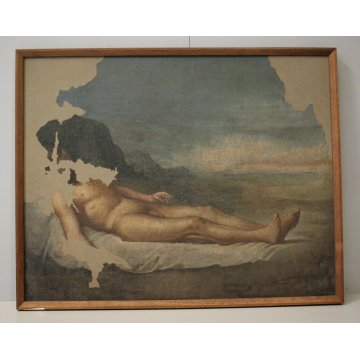 ANTICO GRANDE STRAPPO AFFERSCO NUDO DISTESO MASCHILE PAESAGGIO SCOGLIERA '800 