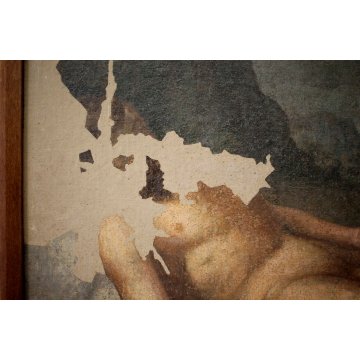 ANTICO GRANDE STRAPPO AFFERSCO NUDO DISTESO MASCHILE PAESAGGIO SCOGLIERA '800 