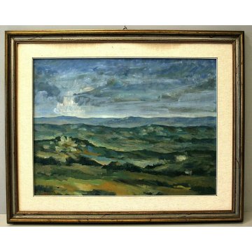 ANTICO QUADRO OLIO TELA Georges Laporte PAESAGGIO IMPRESSIONISTA COLLINE CIELO 