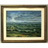 ANTICO QUADRO OLIO TELA Georges Laporte PAESAGGIO IMPRESSIONISTA COLLINE CIELO 