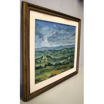 ANTICO QUADRO OLIO TELA Georges Laporte PAESAGGIO IMPRESSIONISTA COLLINE CIELO 