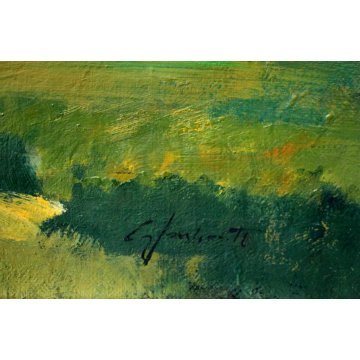 ANTICO QUADRO OLIO TELA Georges Laporte PAESAGGIO IMPRESSIONISTA COLLINE CIELO 