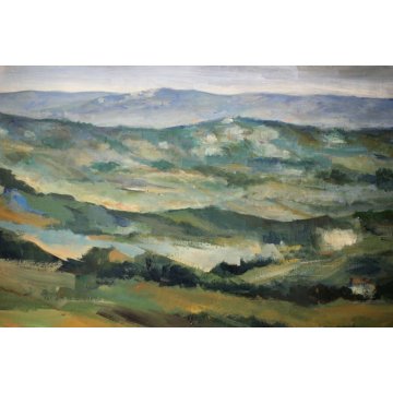 ANTICO QUADRO OLIO TELA Georges Laporte PAESAGGIO IMPRESSIONISTA COLLINE CIELO 