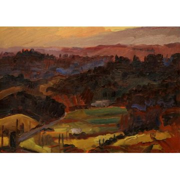 DIPINTO OLIO TELA Carlo Monti PAESAGGIO COLLINE TRAMONTO ARONA LAGO MAGGIORE