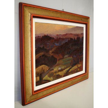 DIPINTO OLIO TELA Carlo Monti PAESAGGIO COLLINE TRAMONTO ARONA LAGO MAGGIORE