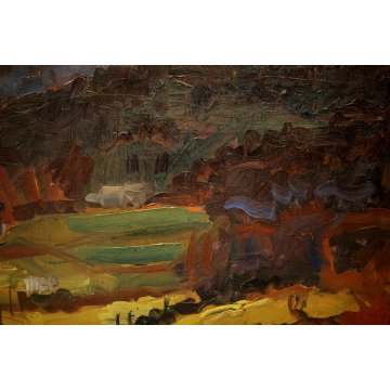 DIPINTO OLIO TELA Carlo Monti PAESAGGIO COLLINE TRAMONTO ARONA LAGO MAGGIORE