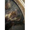 ANTICO DIPINTO OLIO OVALE NATURA MORTA FIORI PEONIE IPOMEA CORNICE ORO PRIMO'900