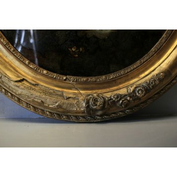 ANTICO DIPINTO OLIO OVALE NATURA MORTA FIORI PEONIE IPOMEA CORNICE ORO PRIMO'900