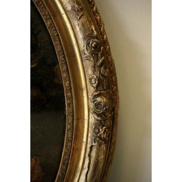 ANTICO DIPINTO OLIO OVALE NATURA MORTA FIORI PEONIE IPOMEA CORNICE ORO PRIMO'900