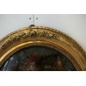 ANTICO DIPINTO OLIO OVALE NATURA MORTA FIORI PEONIE IPOMEA CORNICE ORO PRIMO'900