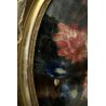 ANTICO DIPINTO OLIO OVALE NATURA MORTA FIORI PEONIE IPOMEA CORNICE ORO PRIMO'900