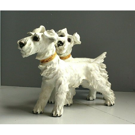 ANTICA SCULTURA PORCELLANA COPPIA SCHNAUZER CANI CERAMICA VINTAGE ANNI' 30/'40