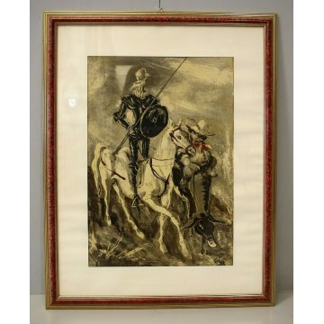 ANTICO QUADRO Edmondo Poletti GRAFFITO OLIO SU CARTA Don Chisciotte PE 52 NOVARA