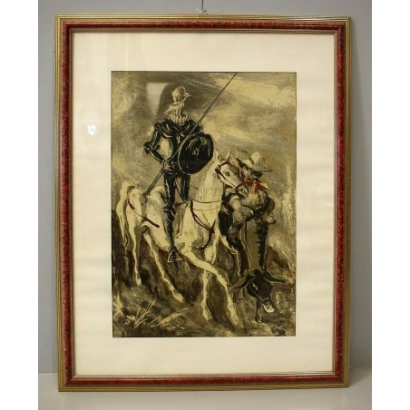 ANTICO QUADRO Edmondo Poletti GRAFFITO OLIO SU CARTA Don Chisciotte PE 52 NOVARA