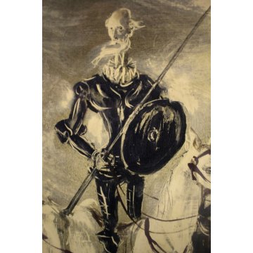 ANTICO QUADRO Edmondo Poletti GRAFFITO OLIO SU CARTA Don Chisciotte PE 52 NOVARA