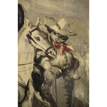 ANTICO QUADRO Edmondo Poletti GRAFFITO OLIO SU CARTA Don Chisciotte PE 52 NOVARA