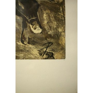 ANTICO QUADRO Edmondo Poletti GRAFFITO OLIO SU CARTA Don Chisciotte PE 52 NOVARA