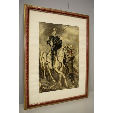 ANTICO QUADRO Edmondo Poletti GRAFFITO OLIO SU CARTA Don Chisciotte PE 52 NOVARA