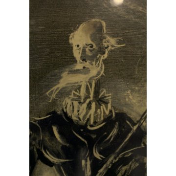 ANTICO QUADRO Edmondo Poletti GRAFFITO OLIO SU CARTA Don Chisciotte PE 52 NOVARA