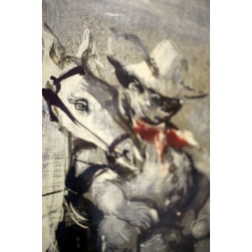 ANTICO QUADRO Edmondo Poletti GRAFFITO OLIO SU CARTA Don Chisciotte PE 52 NOVARA
