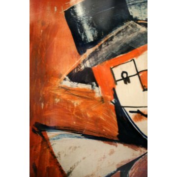 ANTICO QUADRO Edmondo Poletti GRAFFITO OLIO CARTA MASCHERA VIOLINO PE 52 NOVARA