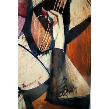 ANTICO QUADRO Edmondo Poletti GRAFFITO OLIO CARTA MASCHERA VIOLINO PE 52 NOVARA