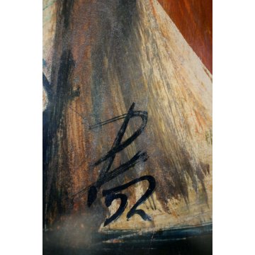 ANTICO QUADRO Edmondo Poletti GRAFFITO OLIO CARTA MASCHERA VIOLINO PE 52 NOVARA