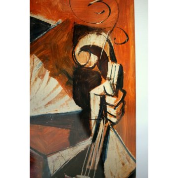 ANTICO QUADRO Edmondo Poletti GRAFFITO OLIO CARTA MASCHERA VIOLINO PE 52 NOVARA