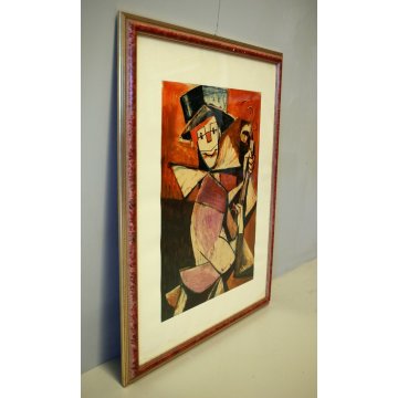 ANTICO QUADRO Edmondo Poletti GRAFFITO OLIO CARTA MASCHERA VIOLINO PE 52 NOVARA