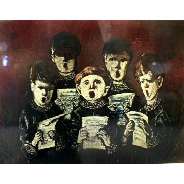 ANTICO QUADRO Edmondo Poletti GRAFFITO OLIO CARTA CHIERICHETTI CANTO PE56 NOVARA